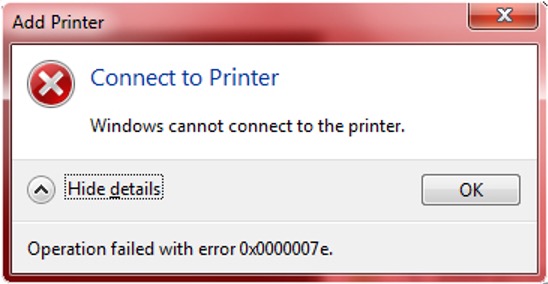 Lỗi Windows cannot connect to printer