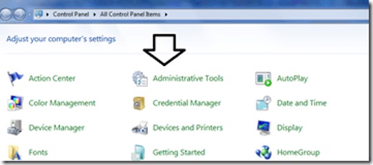 Bước 1: Tìm kiếm và vào Control Panel, tìm chọn Administrative Tools, nhấn chọn Services